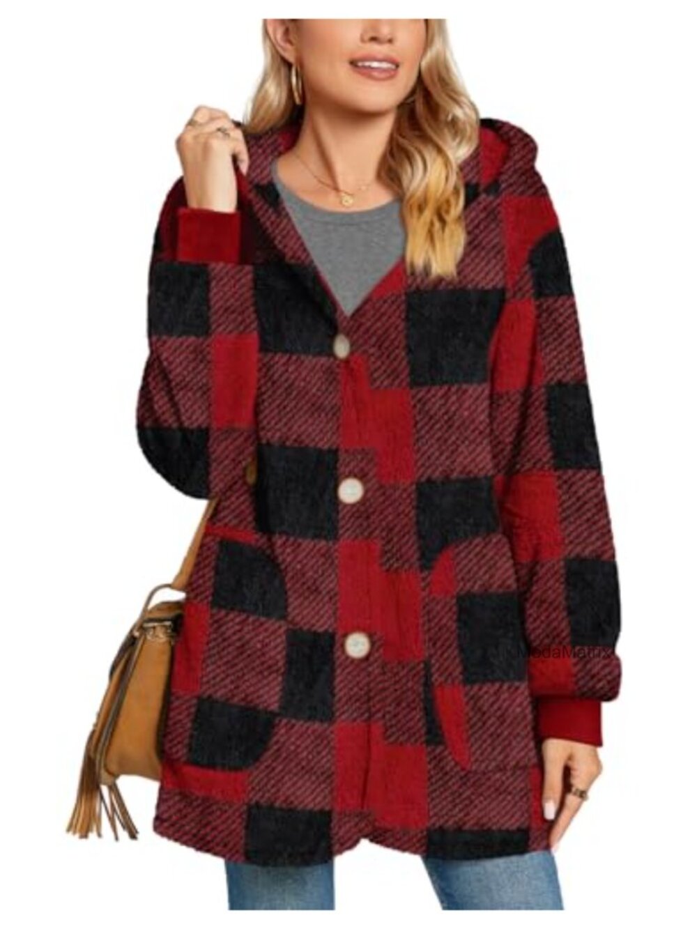 Fleece Hooded Cardigan Sweater with Pockets Fuzzy Casual Coat